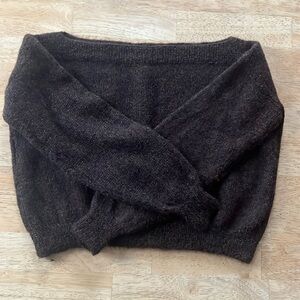 Hand knit cropped brown wool sweater